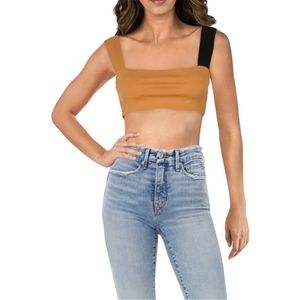 WEWOREWHAT BANDEAU BRA TOP COLOR BLOCK ZVH GOLD MULTI SIZE MEDIUM